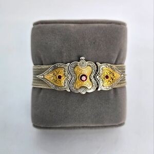 Konstantino Sterling Silver and 18k Gold Bracelet with Garnet Accents
